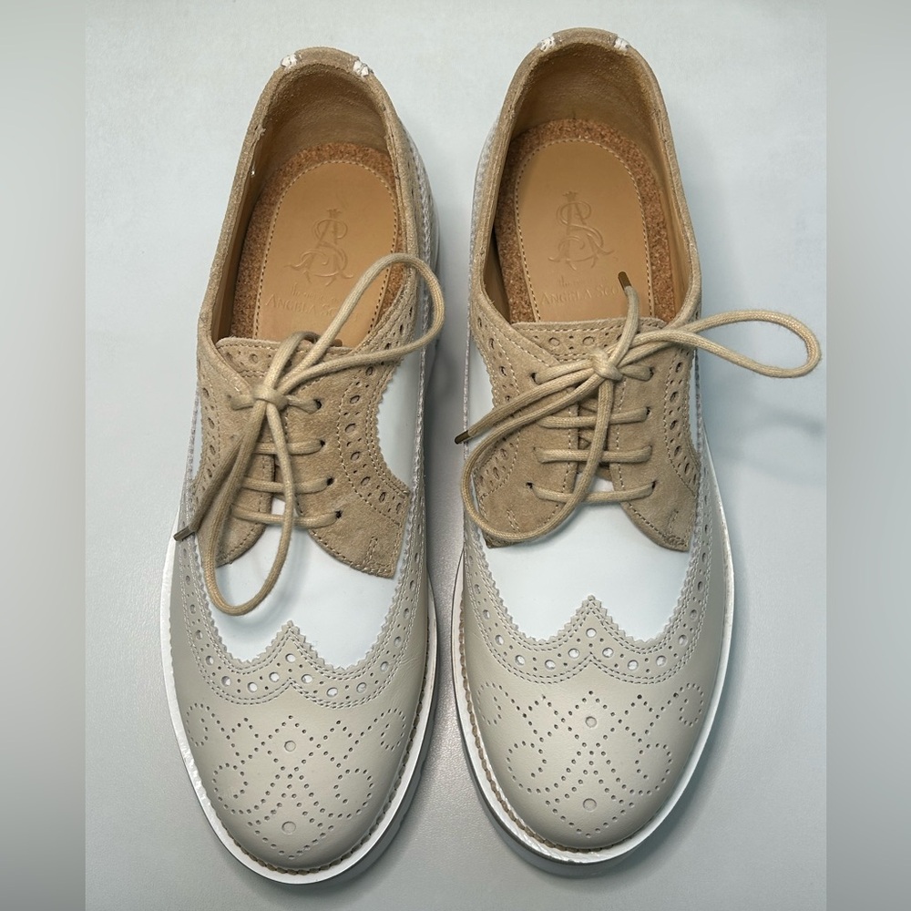 Office of Angela Scott, Women's Beige and White Derby in Biscotti